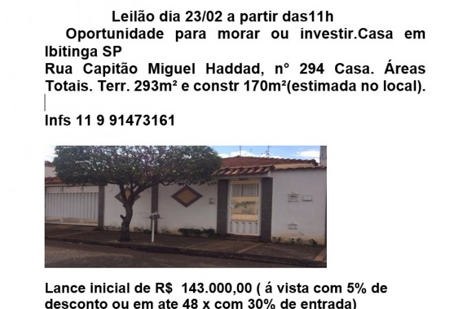 Ibitinga: Casa de 170 m2 vai a leilo neste dia 23