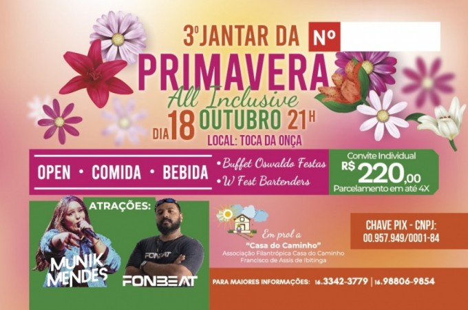 O 3 Jantar da Primavera ser no dia 18 de outubro