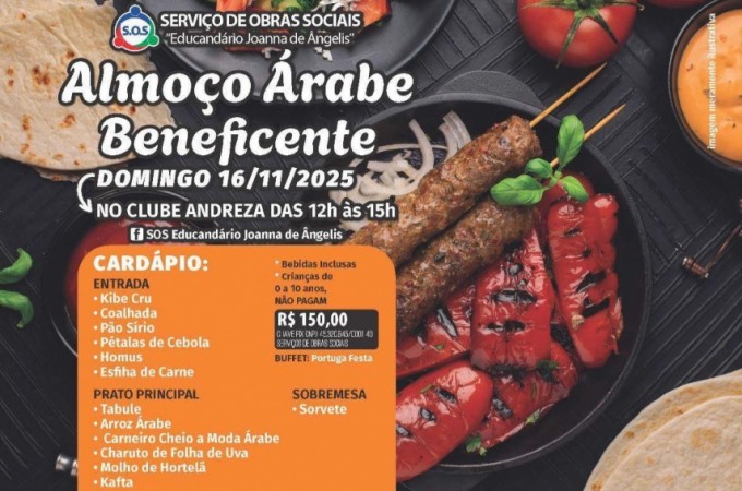 Almo�o �rabe em prol do S.O.S. ser� no pr�ximo dia 16