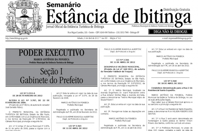 Semanrio de Ibitinga ser extinto em 90 dias