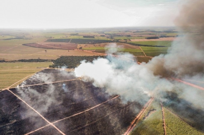 Incndio de grandes propores atinge rea de canavial em Ibitinga